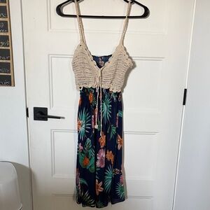Floral Navy Dress with Crochet Top